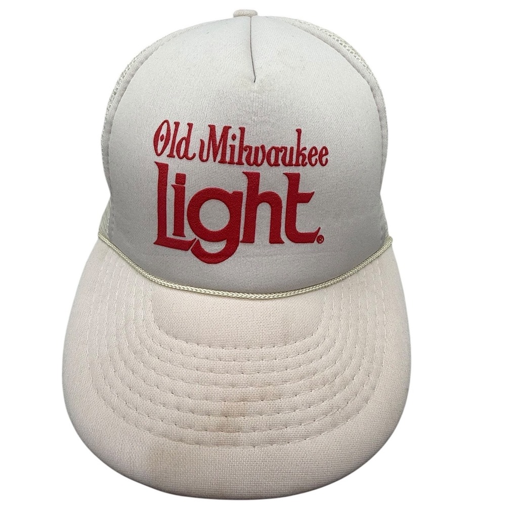 Vintage Old Milwaukee Light Beer Trucker Hat White Red Mesh Snapback Rope Cap